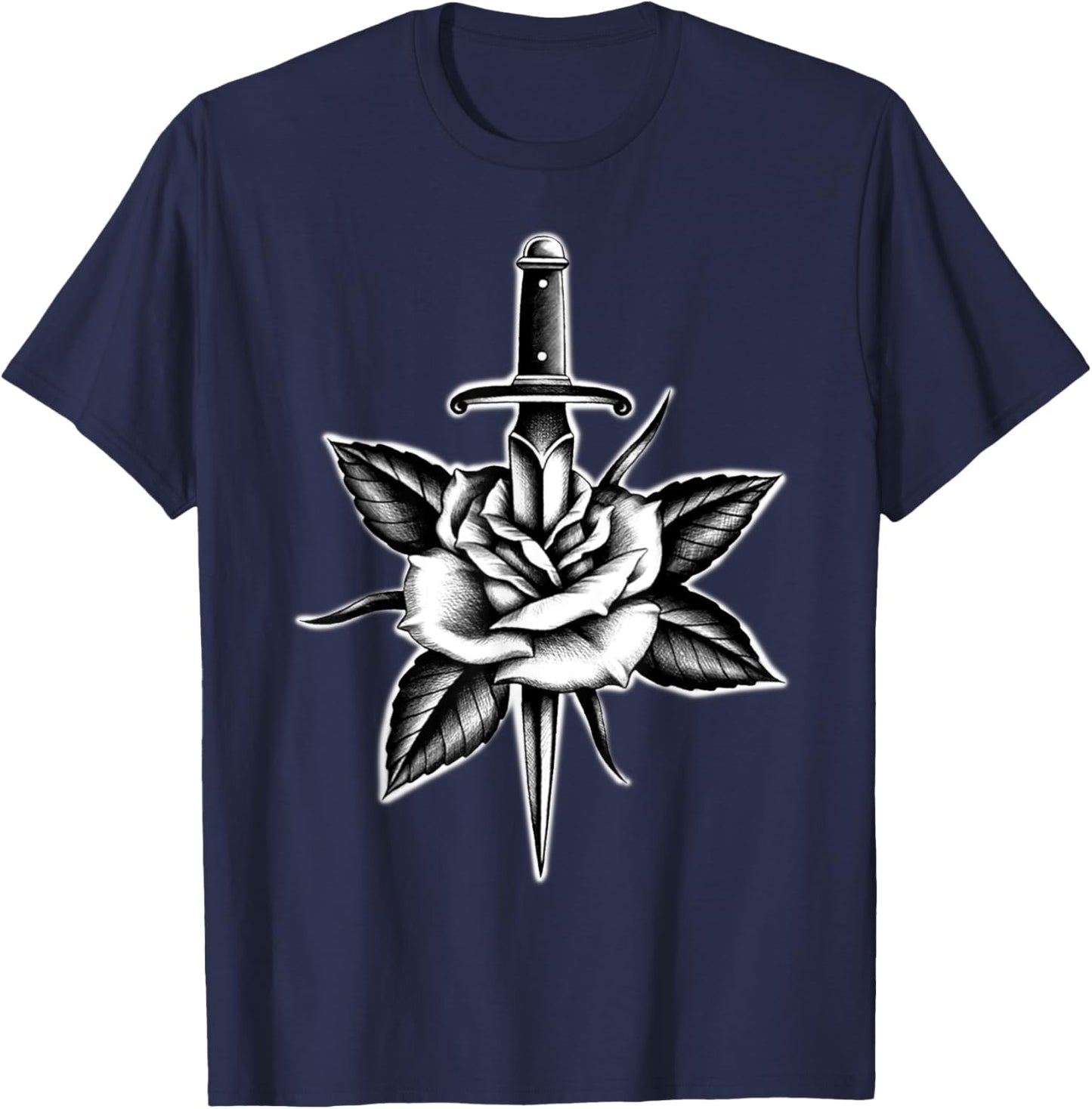 Rose and Dagger American Traditional Tattoo T-Shirt - T-Shirt | Navy