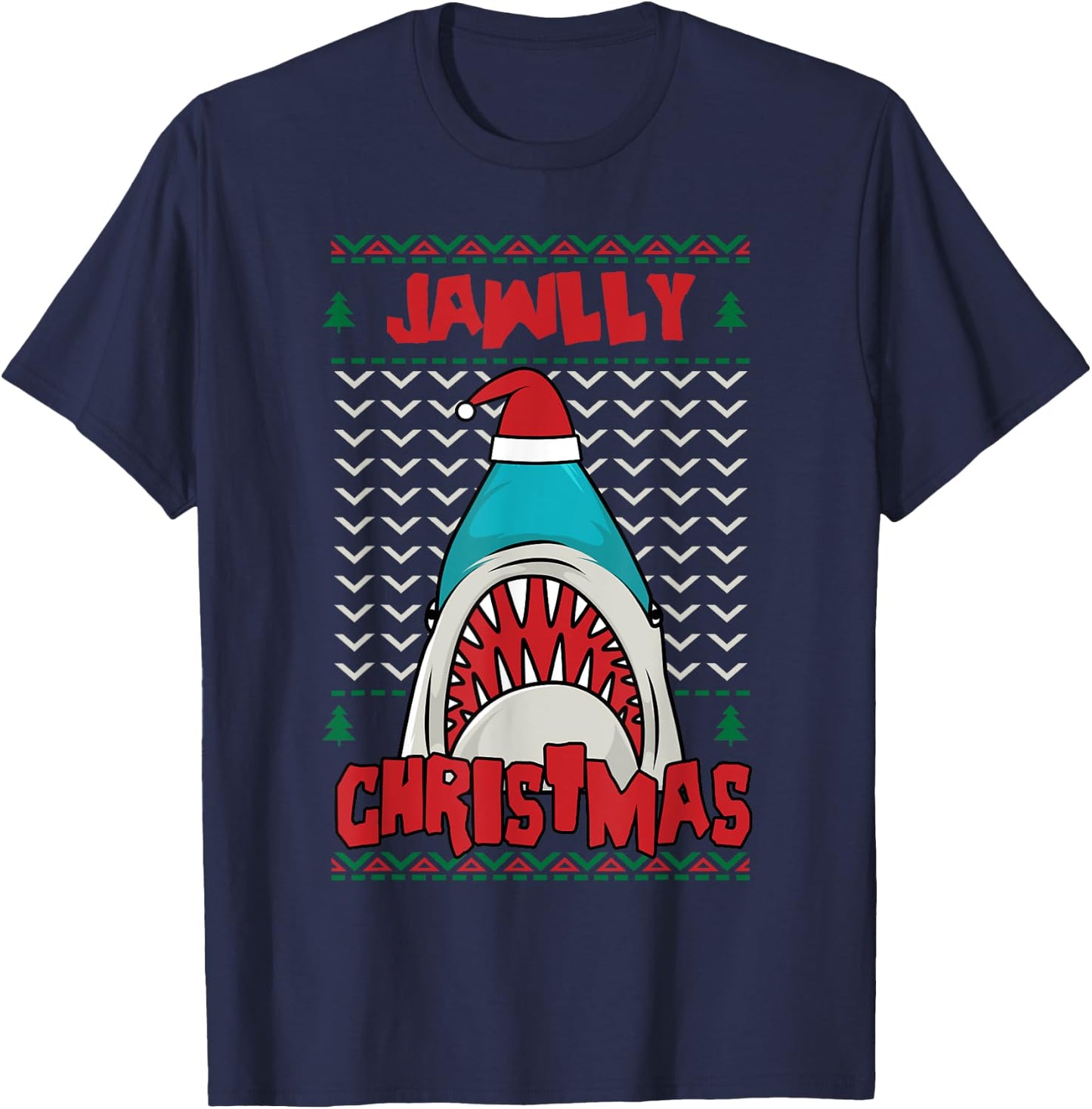 Jawlly X-mas Funny Shark Jaw Santa Ugly Christmas Jolly Pun T-Shirt - T-Shirt | Navy