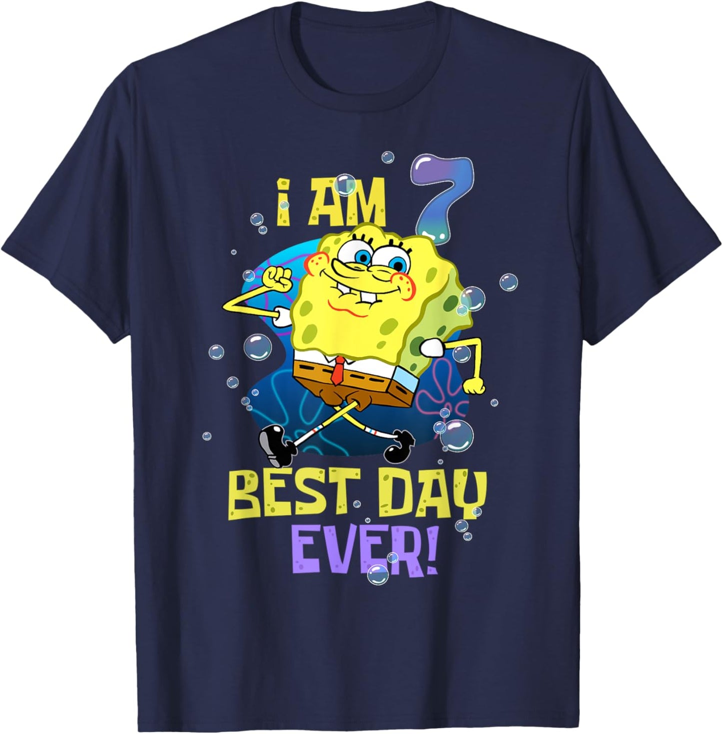 Mademark x SpongeBob SquarePants - Spongebob I Am 7 Best Day Ever 7th Birthday Kids Spongebob T-Shirt - T-Shirt | Navy