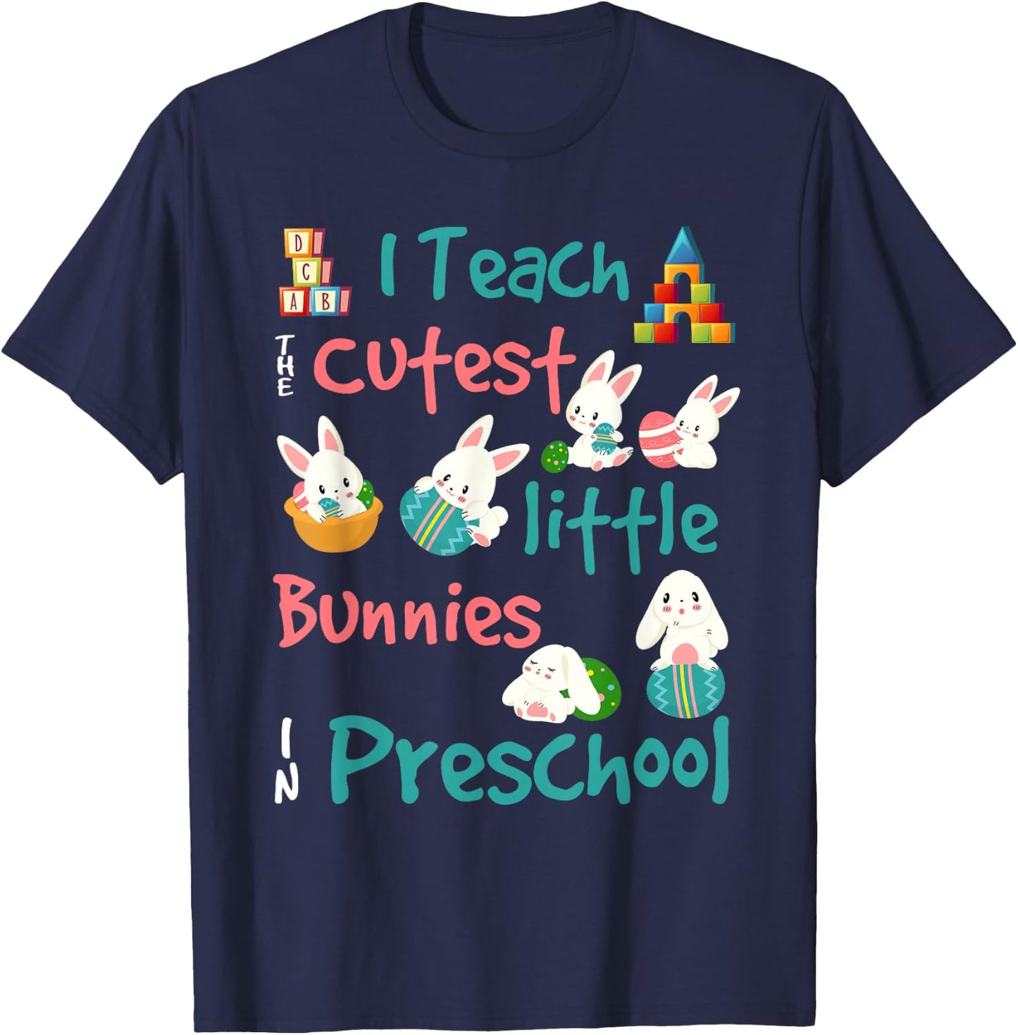 Easter Preschool Teacher Shirt Gift Easter Shirts T-Shirt - T-Shirt | Navy