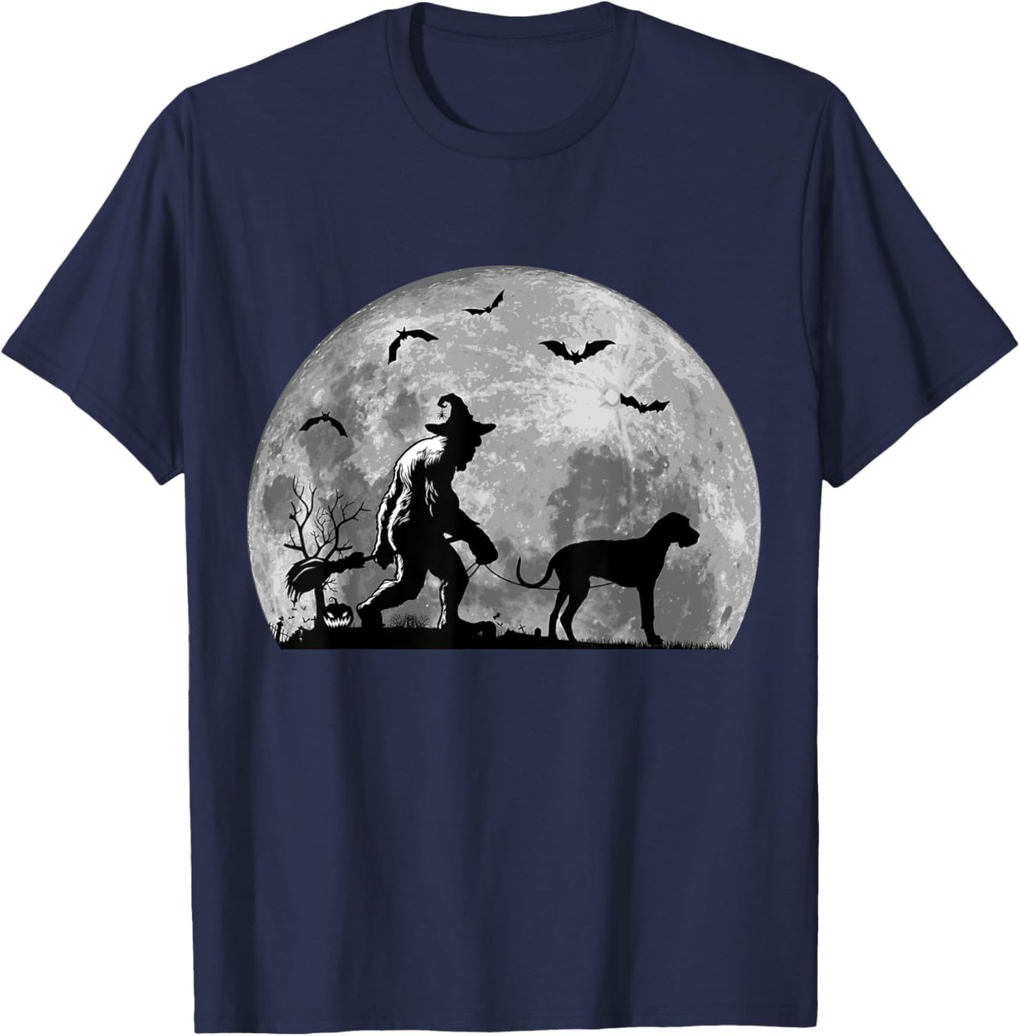Bigfoot Walking Great Dane Dog Sasquatch Halloween T-Shirt - T-Shirt | Navy