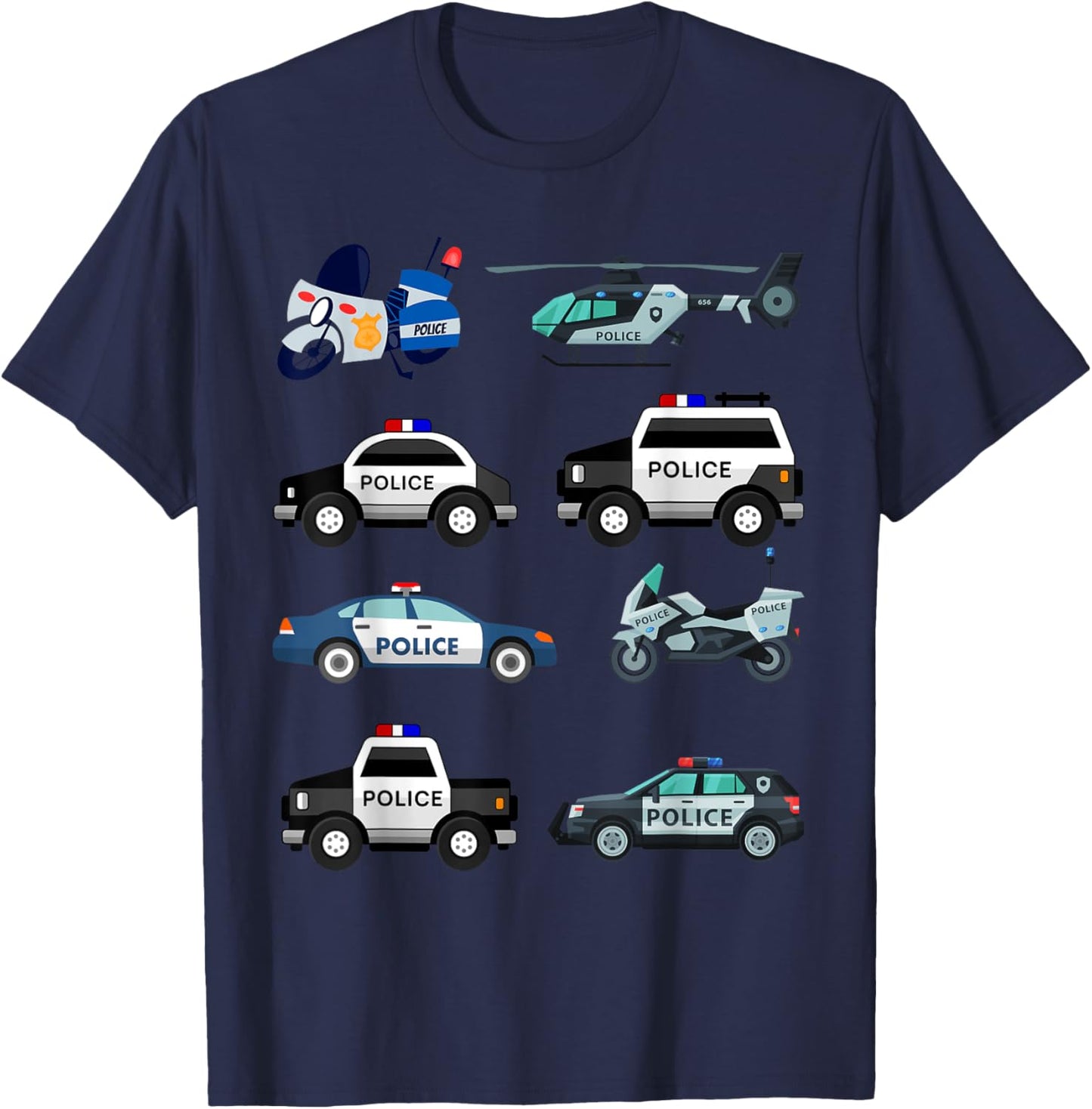 Police Vehicles for Kids Men Women Cop Cars Boys Toddler T-Shirt - T-Shirt | Navy