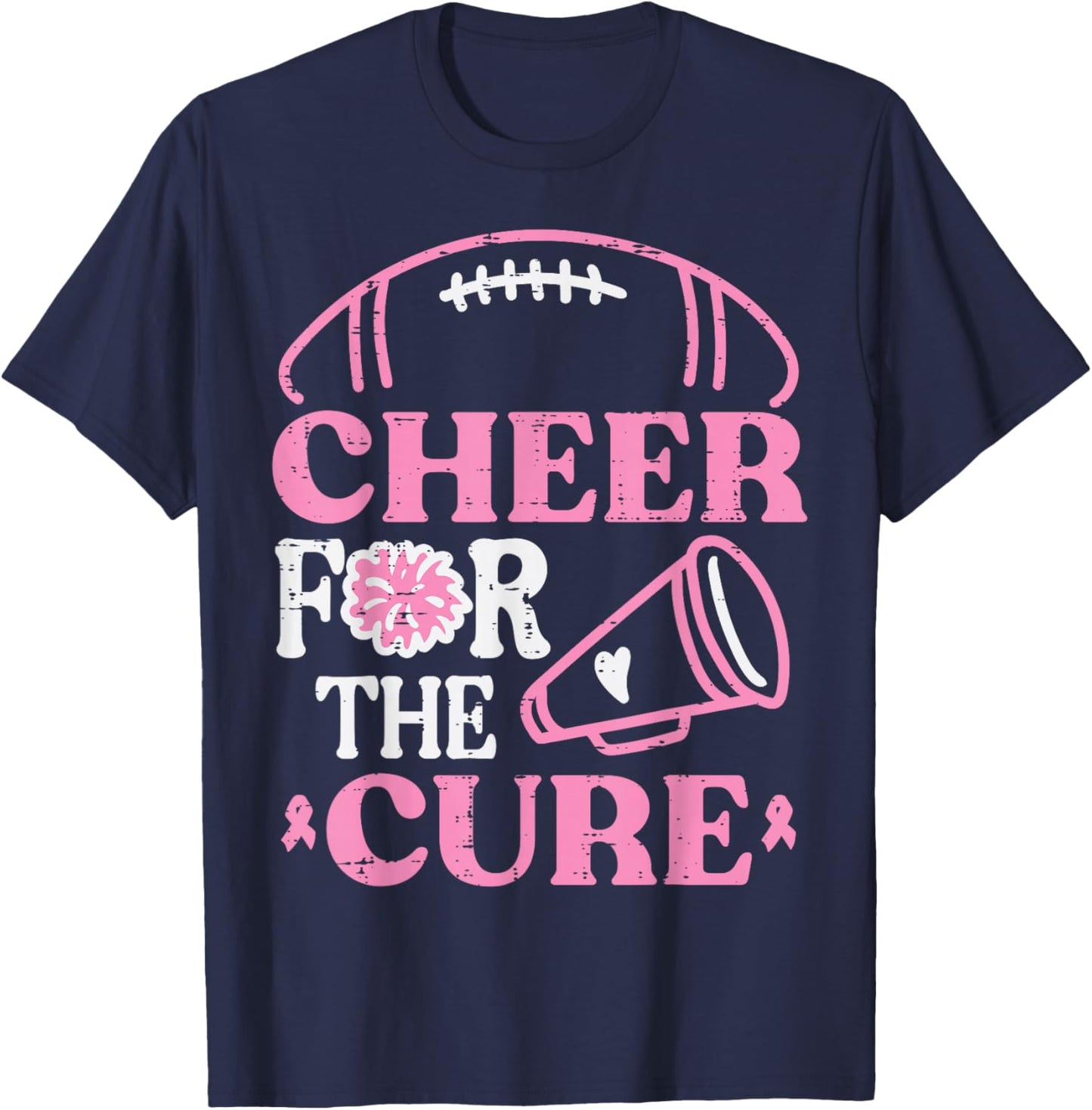 Breast Cancer Football Cheer For Cure Aware Women Kids Men T-Shirt - T-Shirt | Navy