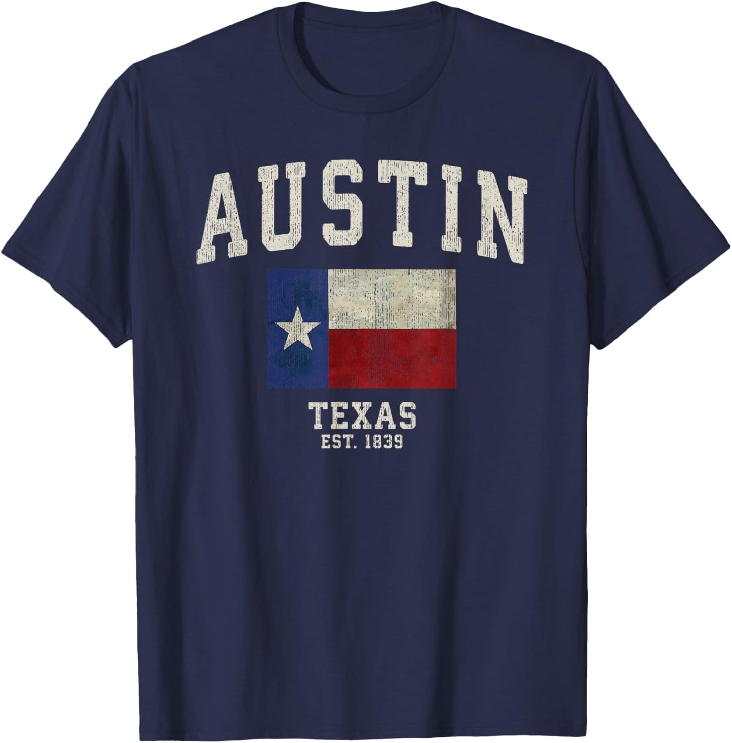Distressed Austin Texas State Flag T-Shirt - T-Shirt | Navy