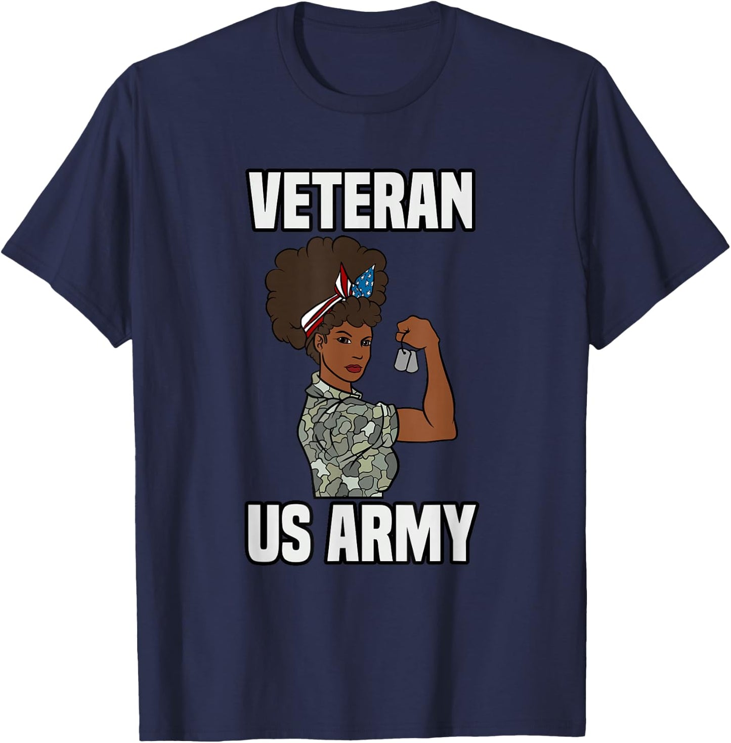 Female Melanin Veteran of the US Army Soldier Veterans Day T-Shirt - T-Shirt | Navy