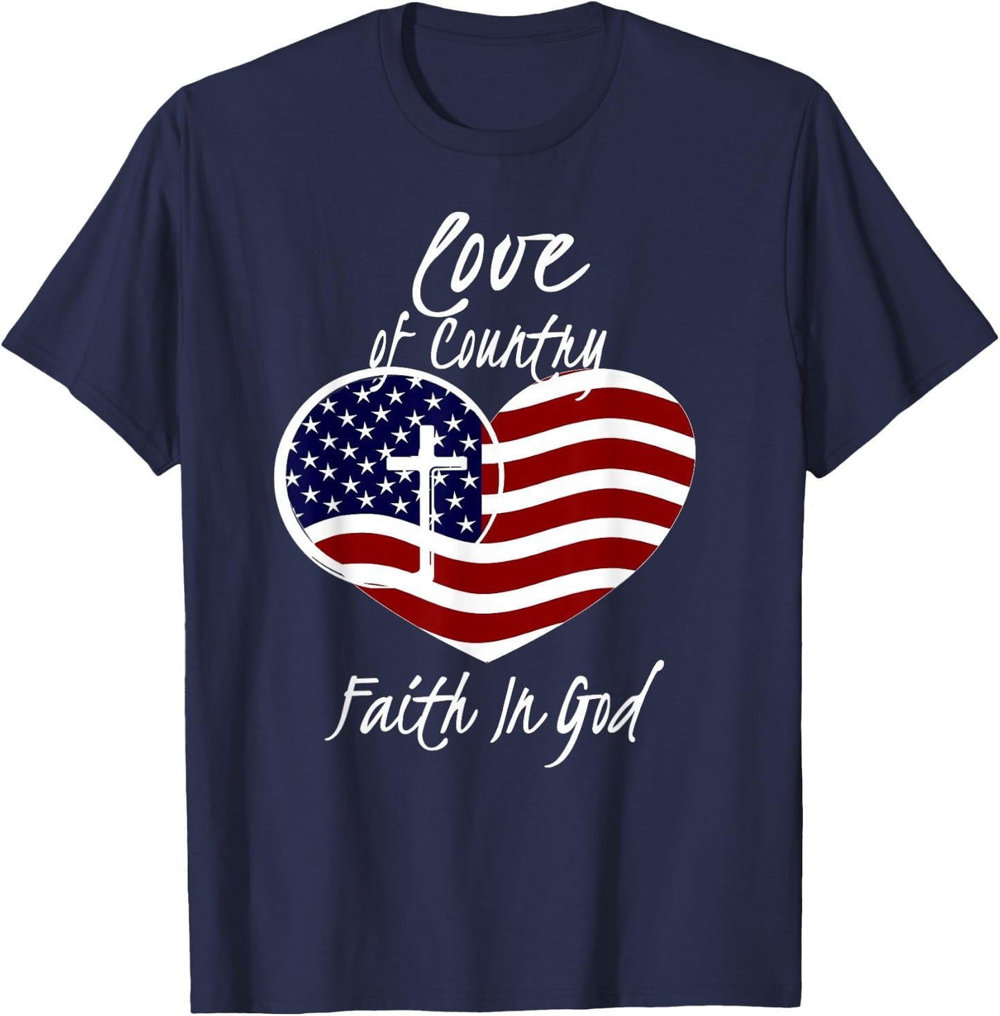 Patriotic Christian Faith in God Heart Cross American Flag Small T-Shirt - T-Shirt | Navy