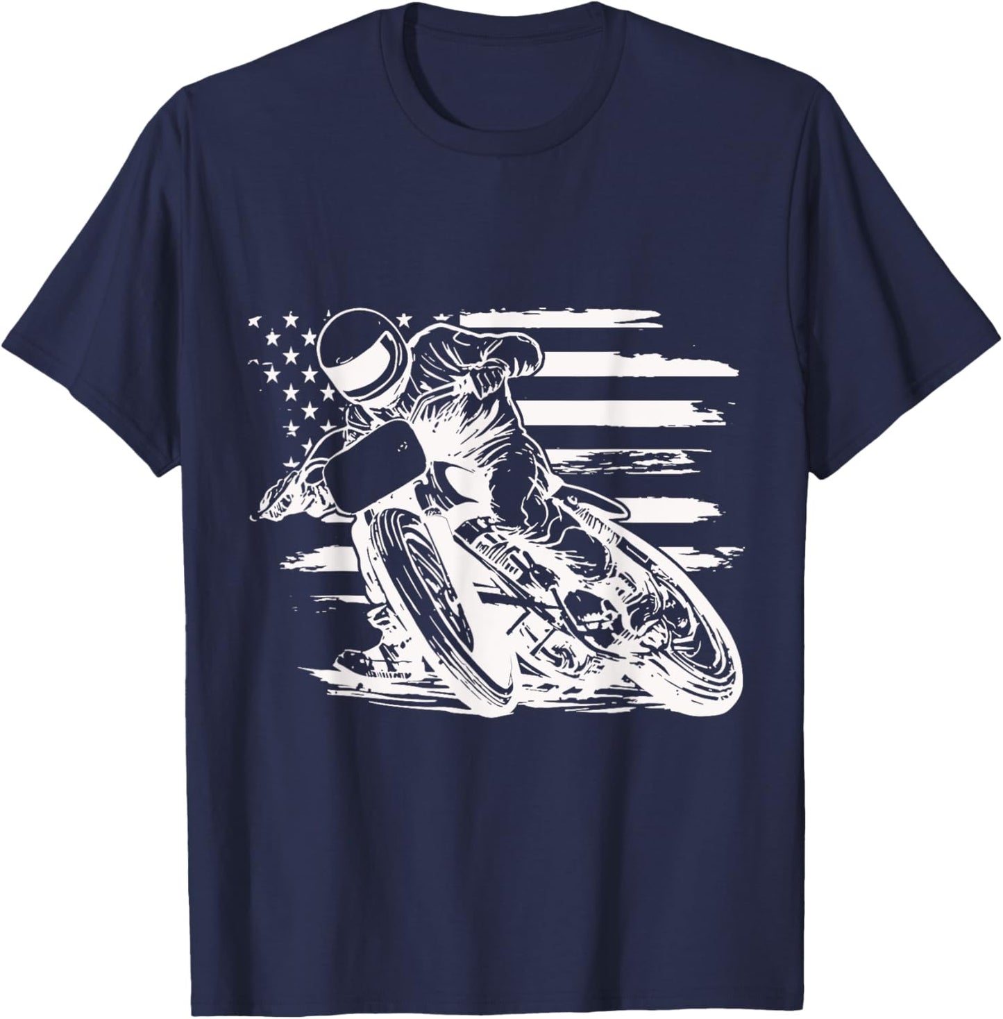 Dirt Bike American Flag Motocross Biker 4th Of July T-Shirt - T-Shirt | Navy