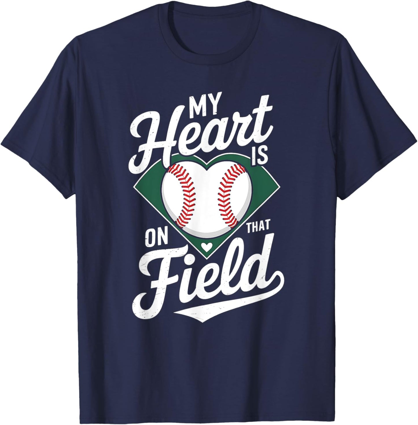 My Heart Is On That Field Cute Baseball Mom Baseball Lover T-Shirt - T-Shirt | Navy
