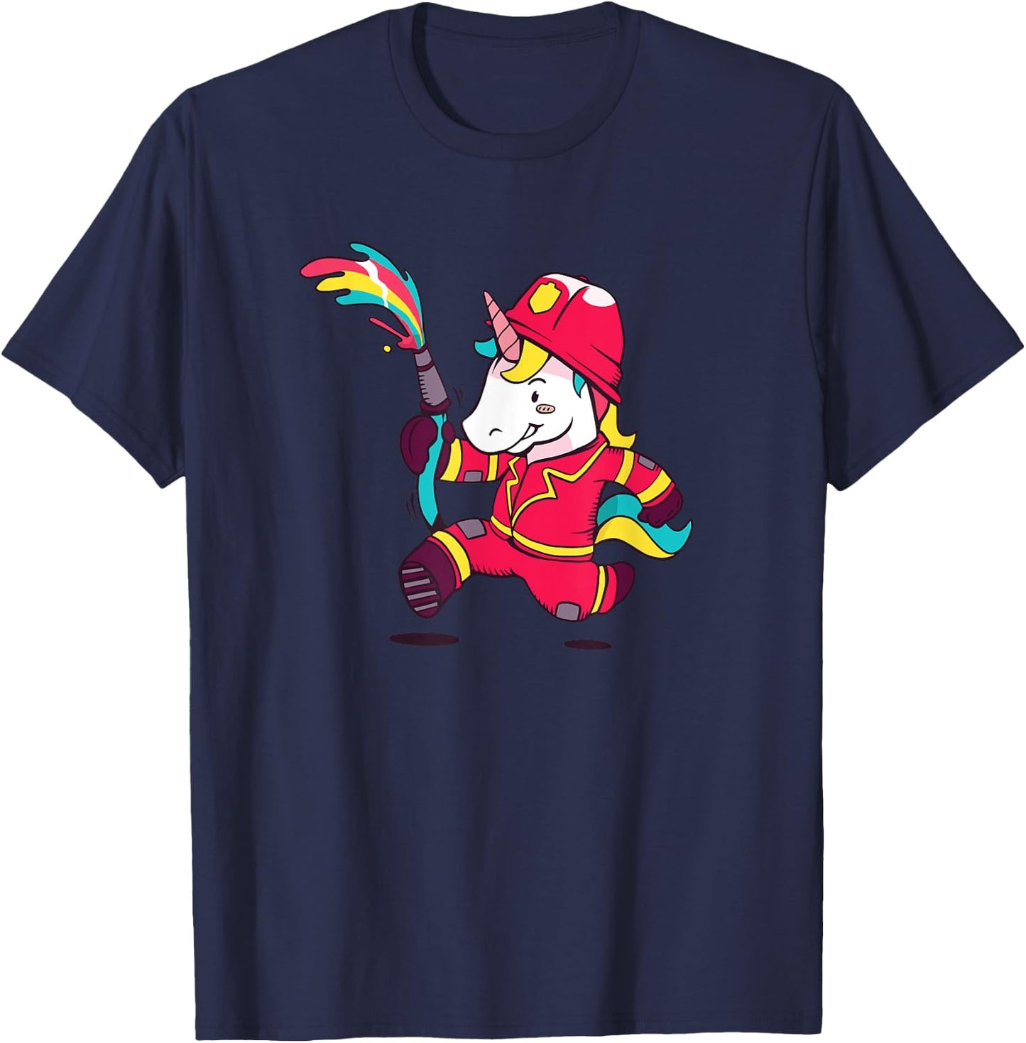 Unicorn Firefighter Cute Fireman Gift Kids Girls T-Shirt - T-Shirt | Navy