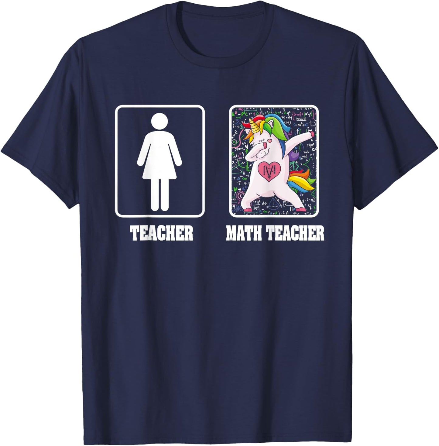 Woman Math Teacher Unicorn Dabbing Style Funny Mathematics T-Shirt - T-Shirt | Navy