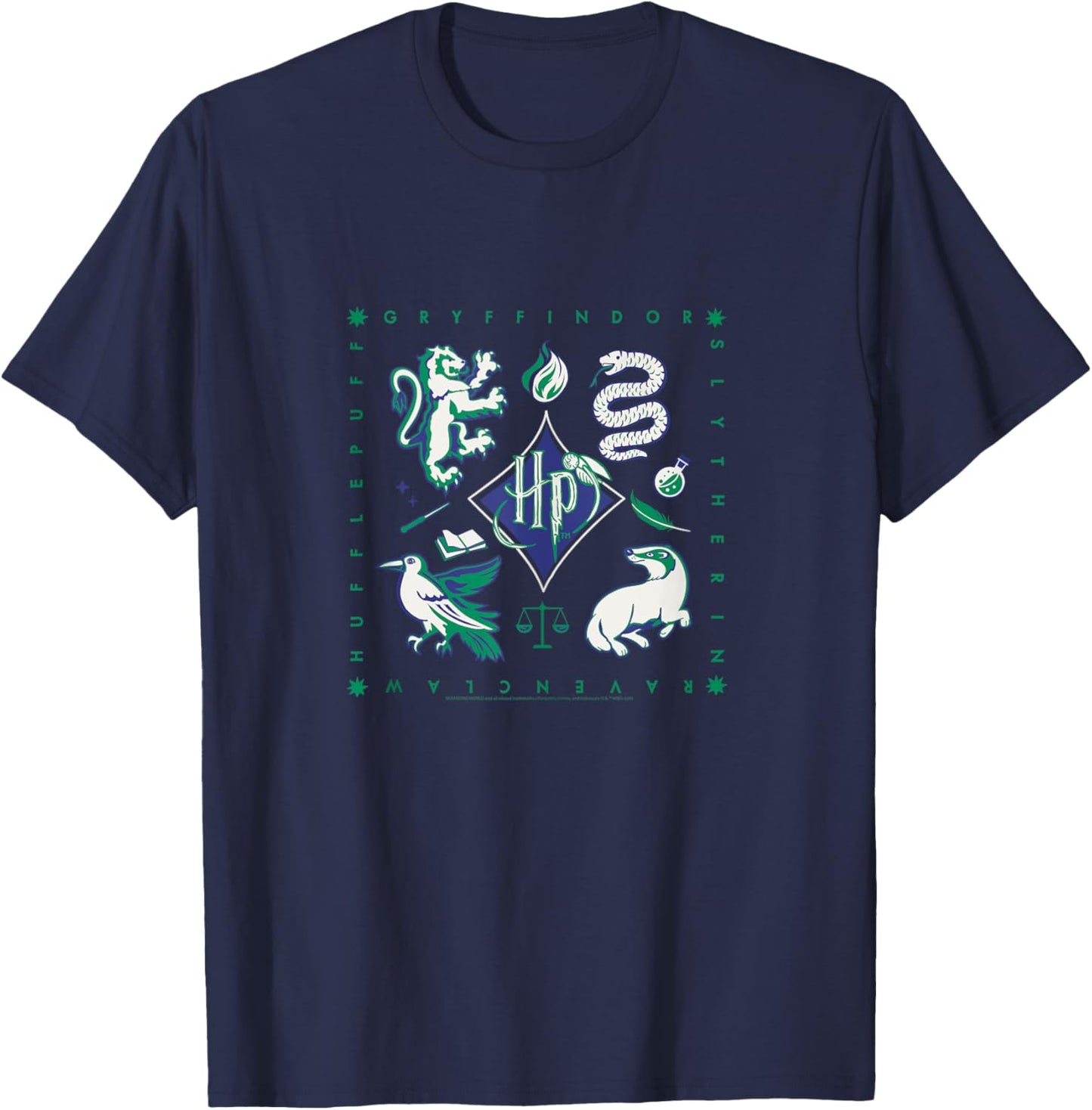 Amazon Essentials Harry Potter Hogwarts Houses Square T-Shirt - T-Shirt | Navy