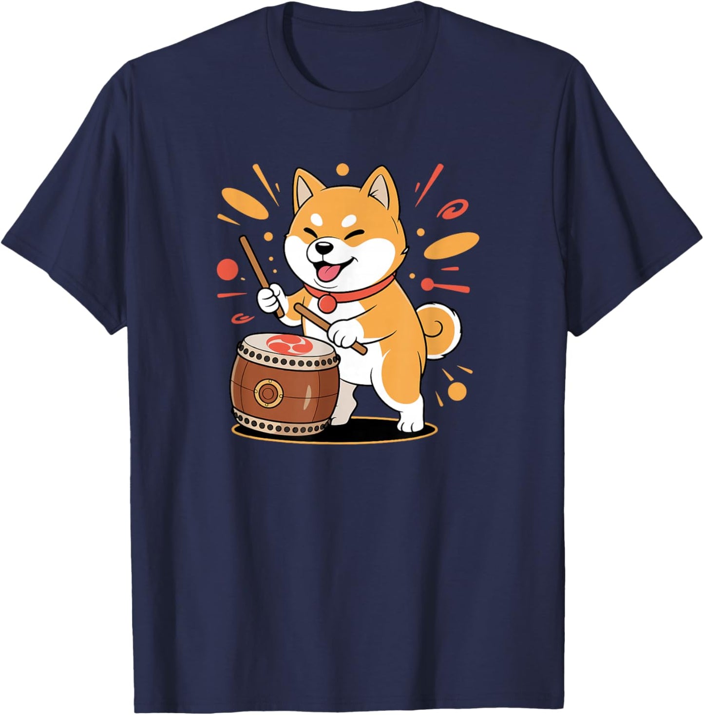 Cute Kawaii Taiko Drummer Shiba Inu Dog T-Shirt - T-Shirt | Navy