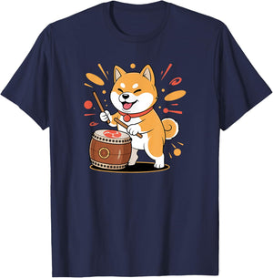 Cute Kawaii Taiko Drummer Shiba Inu Dog T-Shirt - T-Shirt | Navy