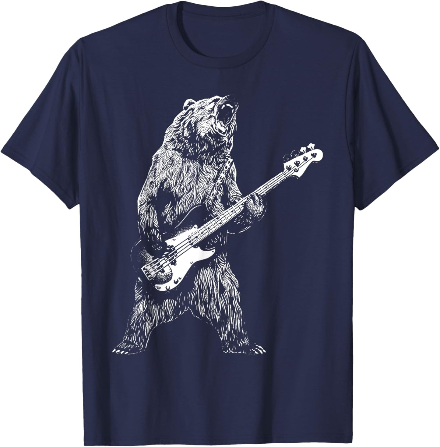 Bear Playing Bass Guitar Shirt Animal Playing Guitar T-Shirt - T-Shirt | Navy