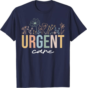 Urgent Care Department Wildflowers ICU Nurse - Black, Small, Short Sleeve, -Adults, Nursing T-Shirt - T-Shirt | Navy