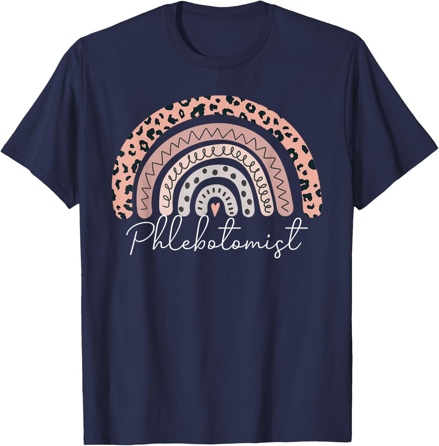 Phlebotomist Leopard Rainbow Phlebotomy Nurse Technician T-Shirt - T-Shirt | Navy