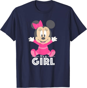 Disney Minnie Mouse It's A Girl Baby Shower T-Shirt - T-Shirt | Navy