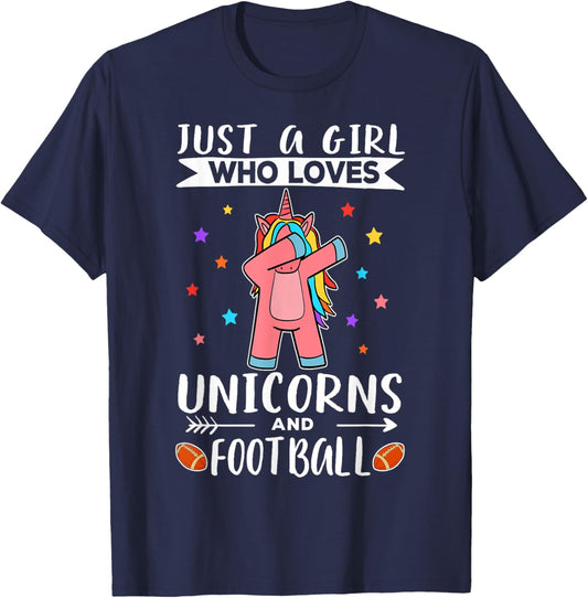 Just A Girl Who Loves Unicorns And Football Unicorn T-Shirt - T-Shirt | Navy