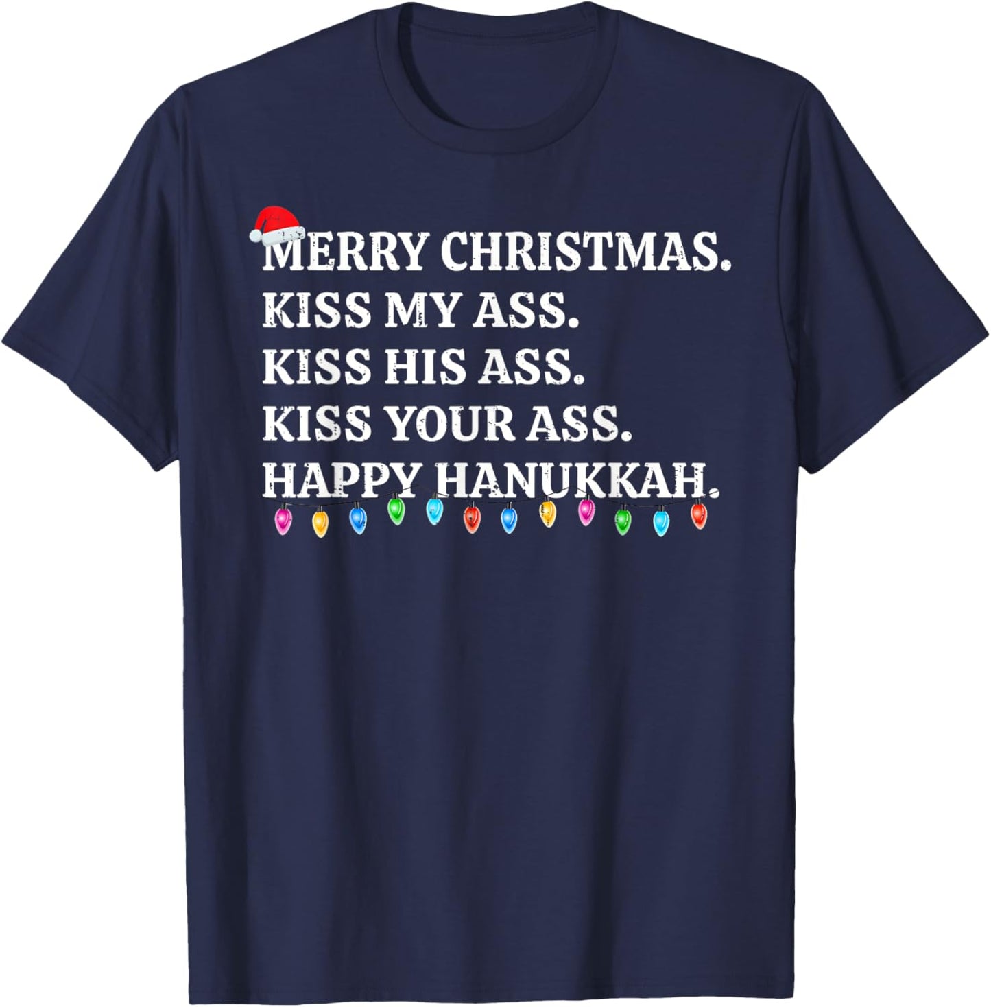 Merry Christmas Funny Kiss My Ass Xmas Men & Women -Adults Black Small Modern Short Sleeve Winter T-Shirt - T-Shirt | Navy