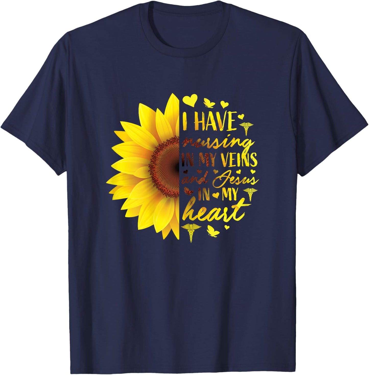 Cute Christian Nurse Shirts Women Sunflower Her RN Gifts LPN T-Shirt - T-Shirt | Navy