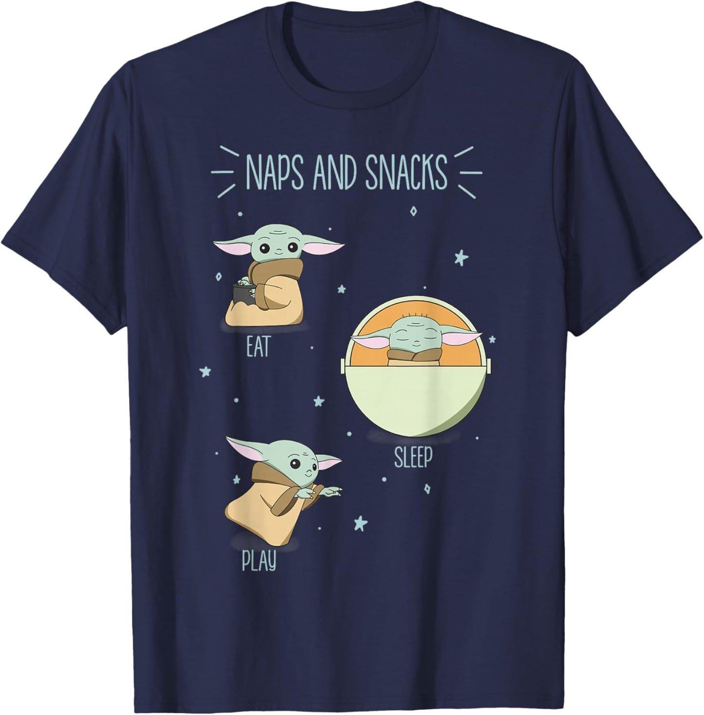 Star Wars The Mandalorian The Child Naps And Snacks Doodles T-Shirt - T-Shirt | Navy