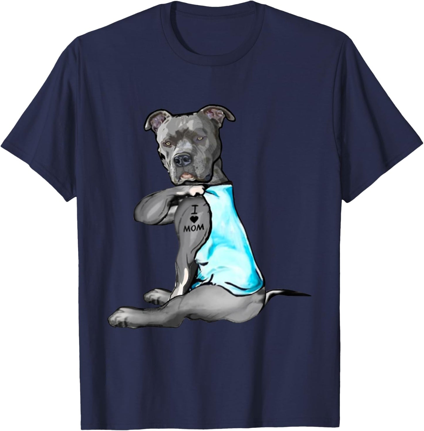 Funny Women Gifts Dog Pitbull I Love Mom Tattoo Gift T-Shirt - T-Shirt | Navy