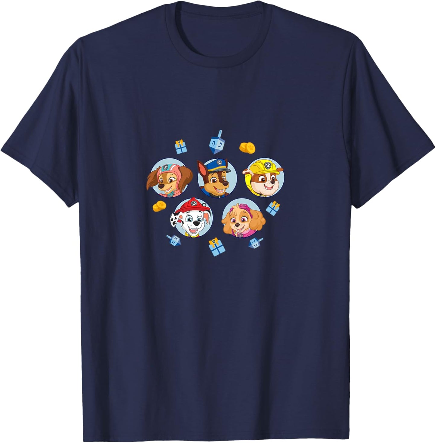 Kids PAW Patrol Hanukkah Toys & Presents Many Faces Portrait T-Shirt - T-Shirt | Navy