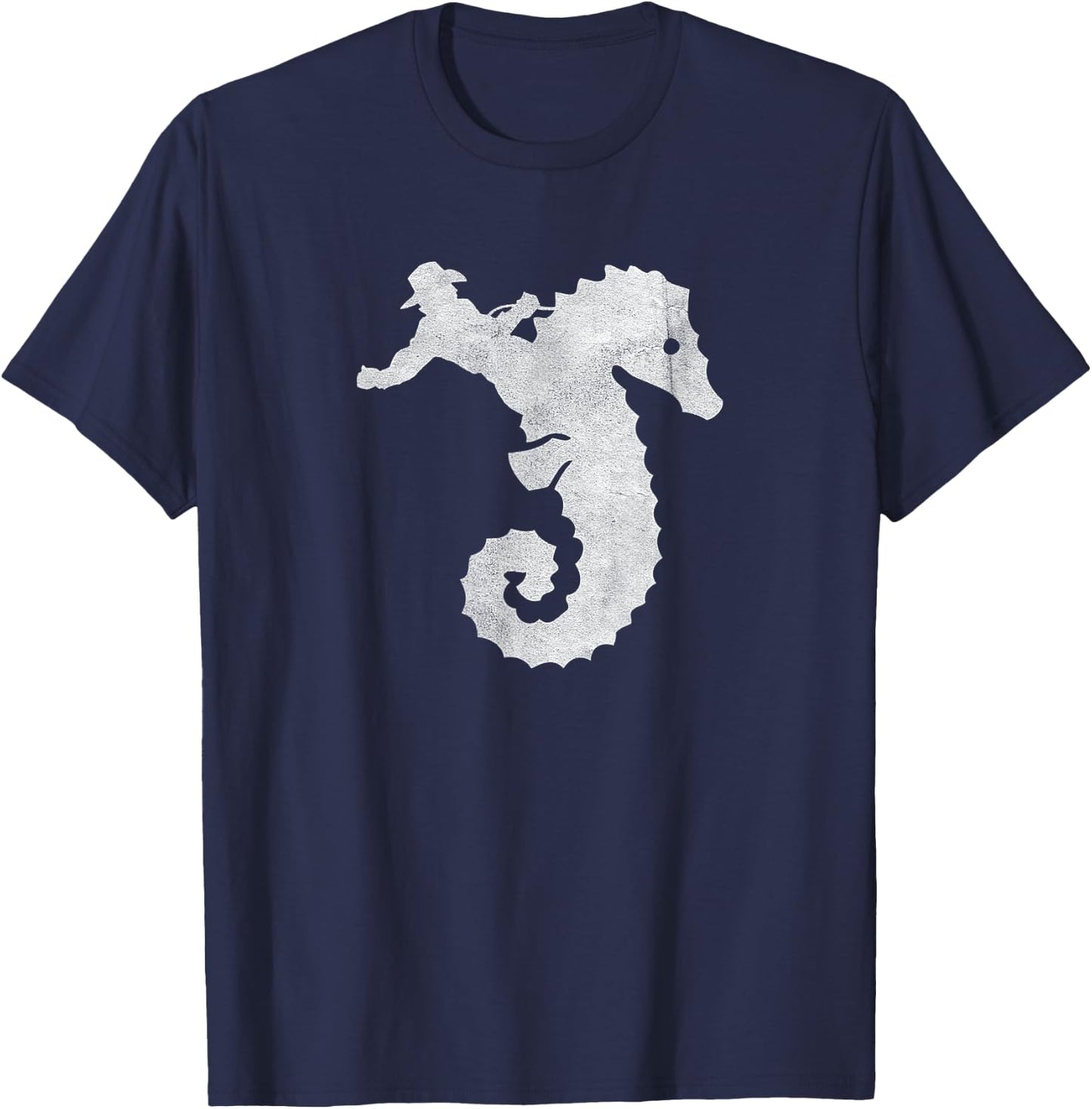 Cowboy Riding an Ocean Sea Horse Distressed T-Shirt - T-Shirt | Navy