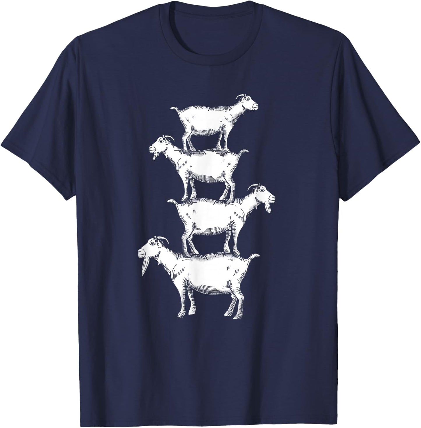 Vintage Four Buck Goats Over Each Other Farmer Goat Lovers T-Shirt - T-Shirt | Navy