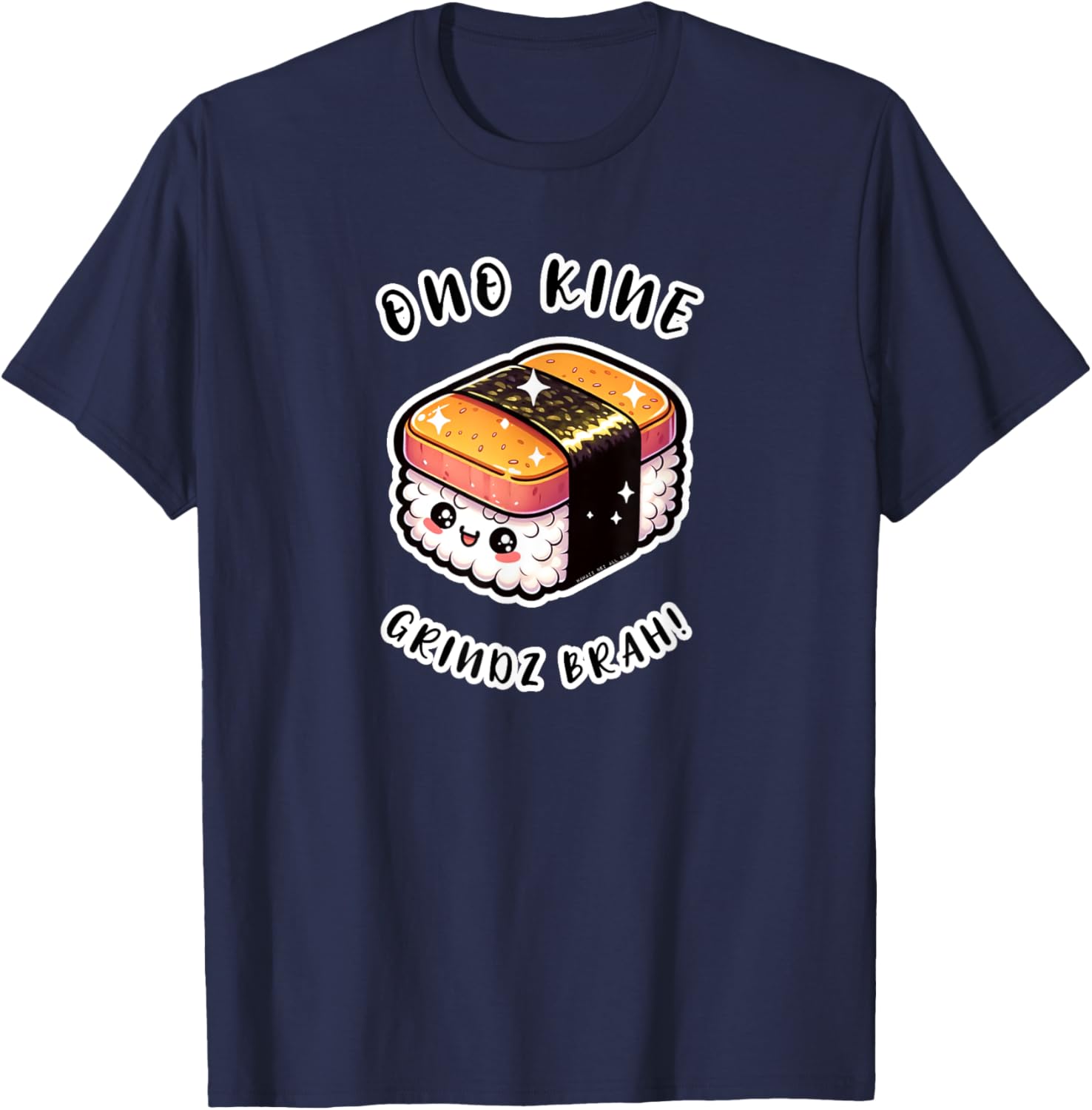 Ono Kine Grindz Brah Kawaii Musubi by Hawaii Nei All Day T-Shirt - T-Shirt | Navy