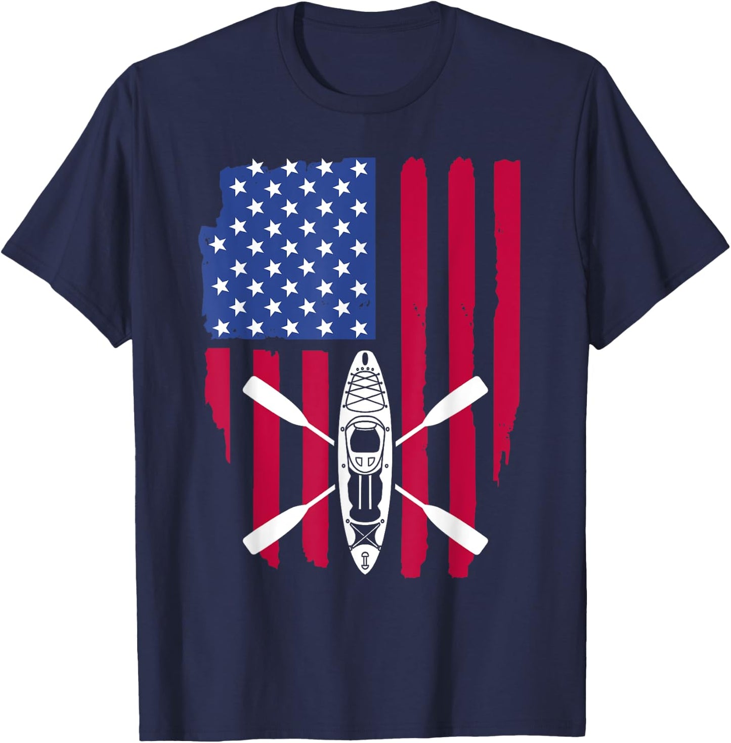 Cool Kayaking Women Kayak Fishing USA American Flag T-Shirt - T-Shirt | Navy