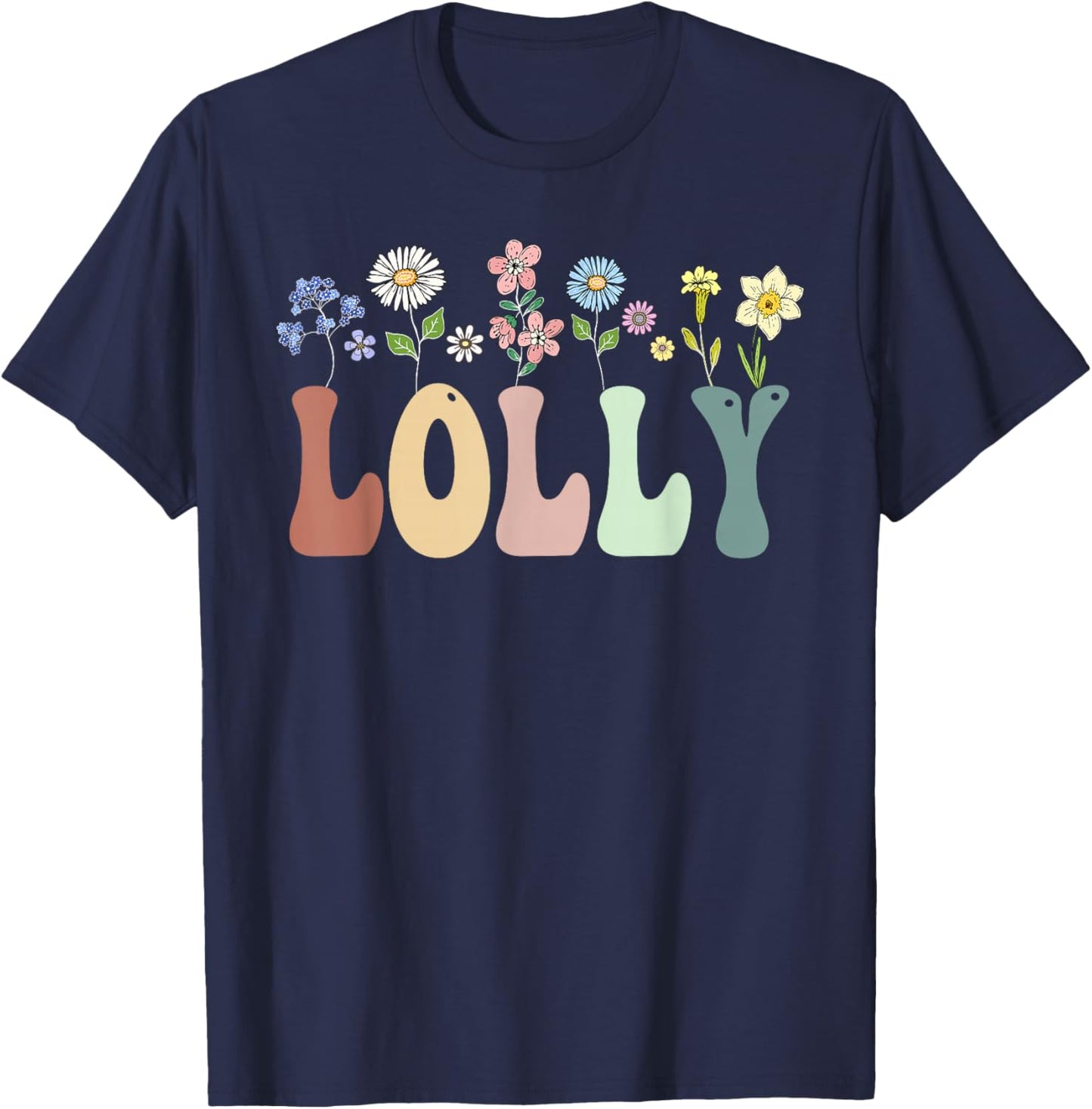 Lolly Gifts Women Wildflower Floral Design Lolly T-Shirt - T-Shirt | Navy