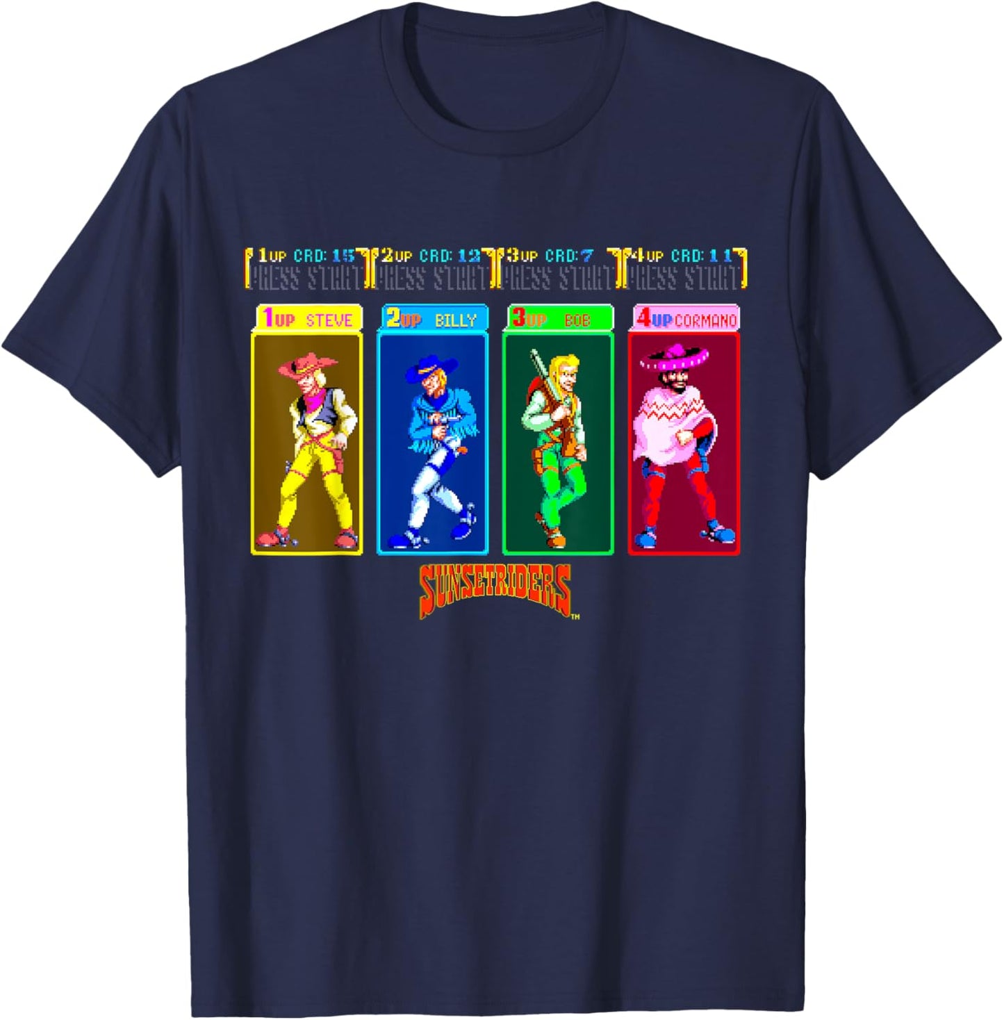 Sunset Riders Character Select Retro Western Heroes Showdown T-Shirt - T-Shirt | Navy