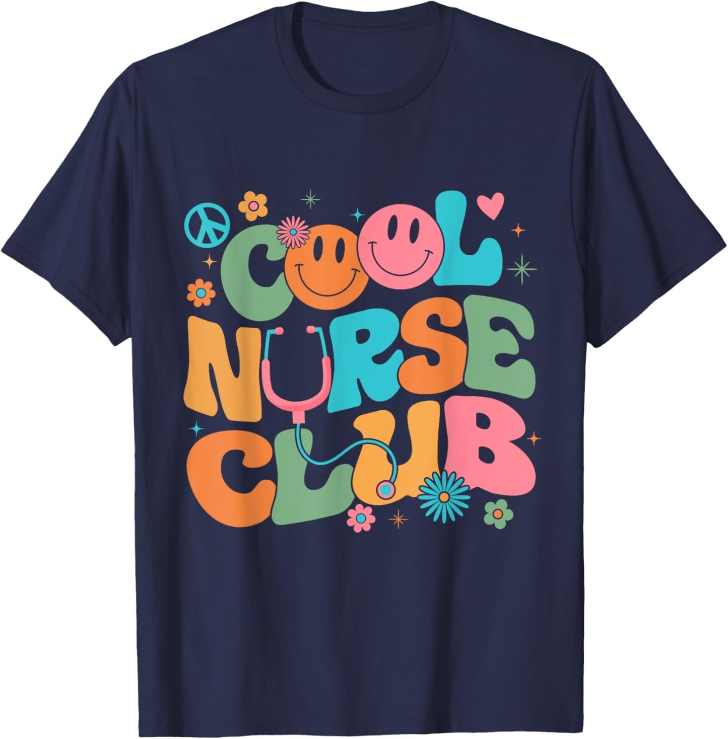 Retro Groovy Cool Nurse Club Nursing Nurses Week T-Shirt - T-Shirt | Navy