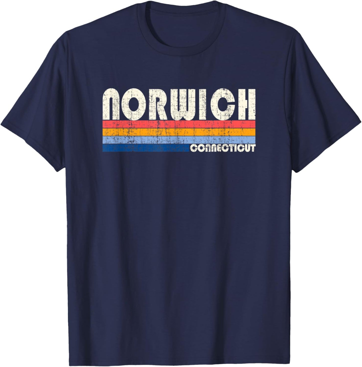 Vintage Retro 70s 80s Style Hometown of Norwich, CT T-Shirt - T-Shirt | Navy