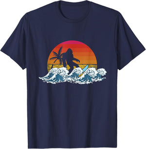 Retro Yeti Sasquatch Bigfoot Surfer | Surfing Summer T-Shirt - T-Shirt | Navy