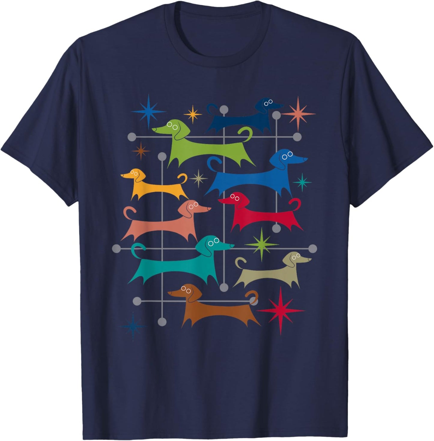 Vintage Retro Mid-Century Modern Style Dachshunds Dogs T-Shirt - T-Shirt | Navy