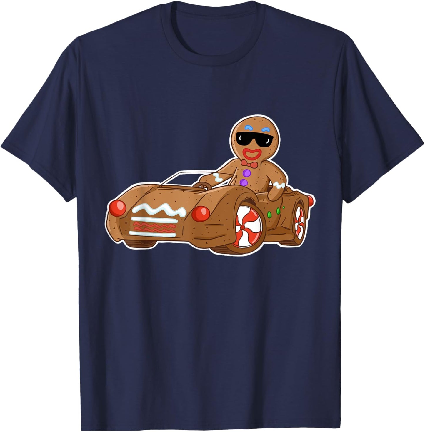 Cool Gingerbread Man riding car T-Shirt - T-Shirt | Navy