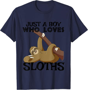Just a Boy Who Loves Sloths Funny Animal T-Shirt - T-Shirt | Navy