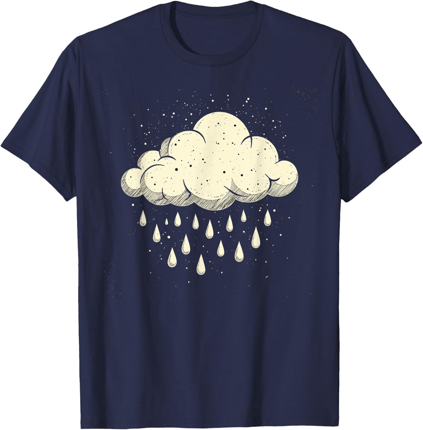 Vintage Cloud Raindrops Art Nature Weather Storm Winter T-Shirt - T-Shirt | Navy