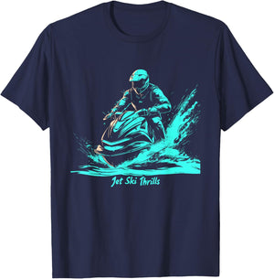 Jet Ski Adventure Water Sports , Black, S T-Shirt - T-Shirt | Navy