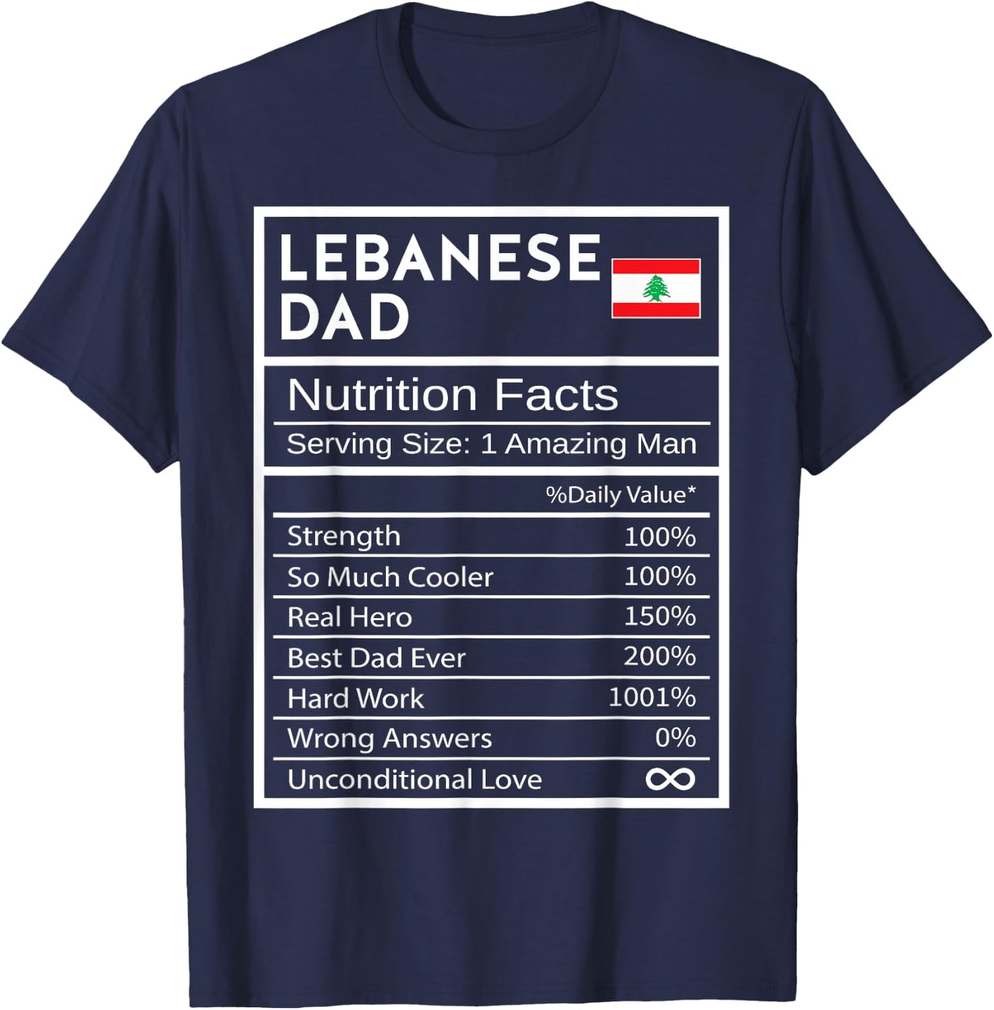 Lebanese Dad Nutrition Facts National Pride Gift Dad T-Shirt - T-Shirt | Navy