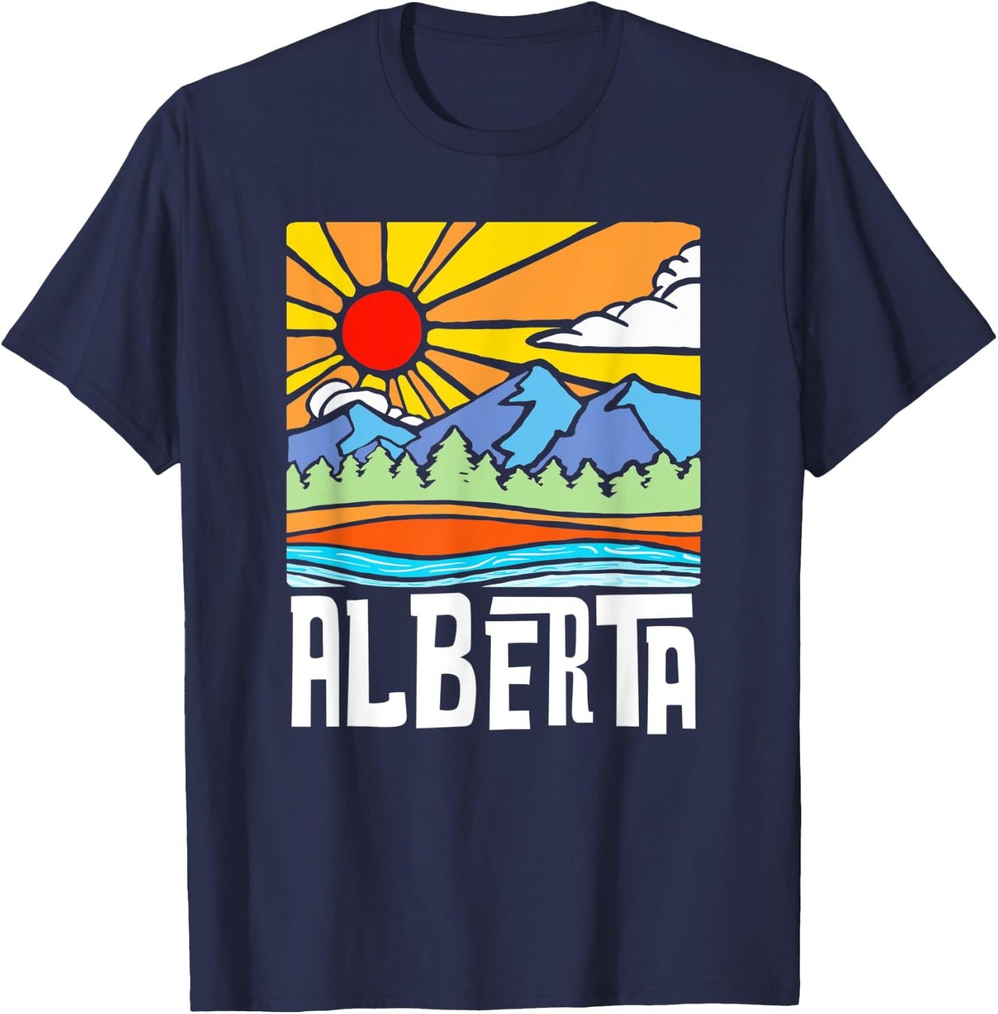 Alberta Canada Artistic Nature & Mountains Vintage T-Shirt - T-Shirt | Navy