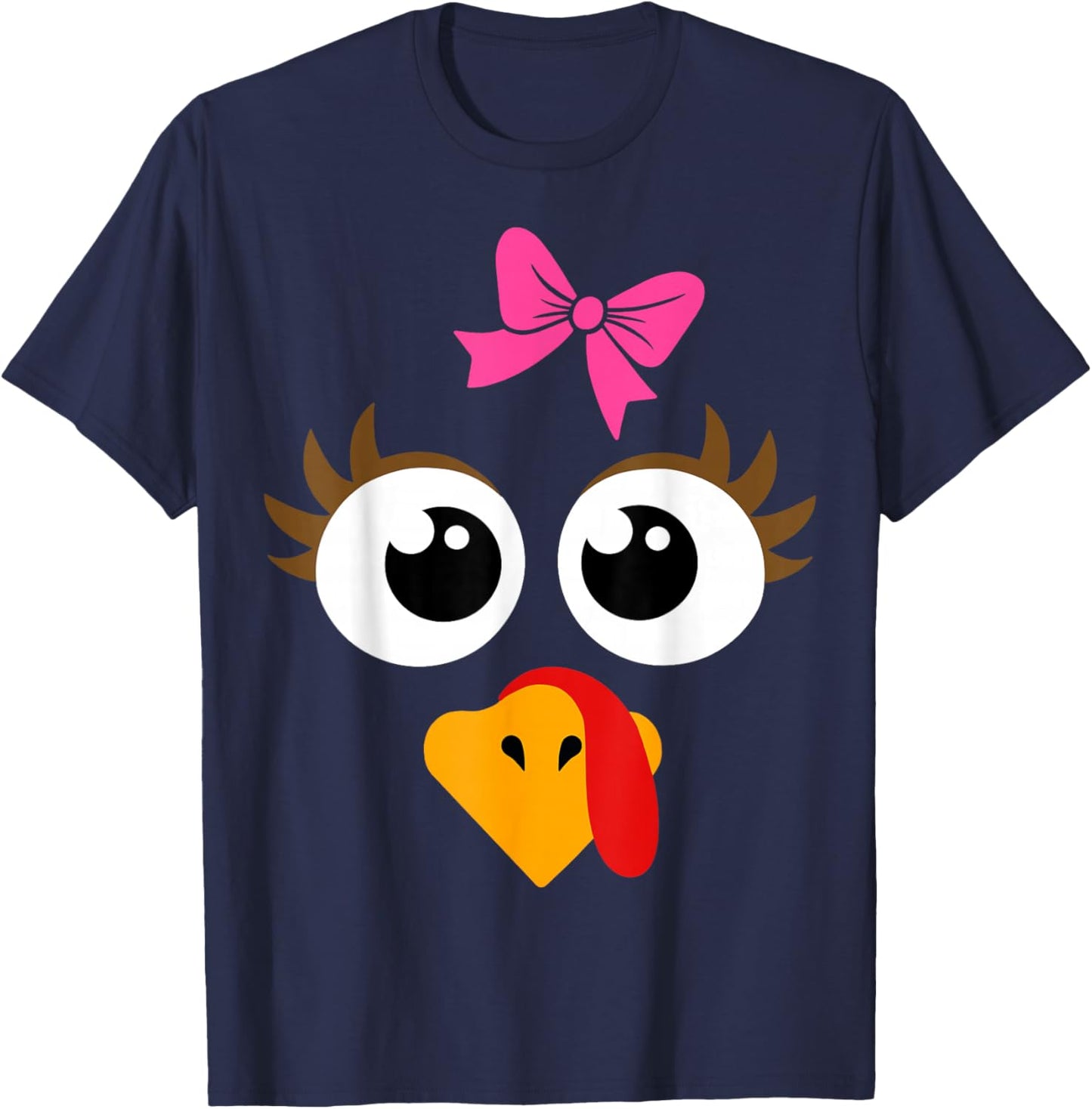 Cute Thanksgiving Turkey Face Shirt Women Girls Turkey Day T-Shirt - T-Shirt | Navy