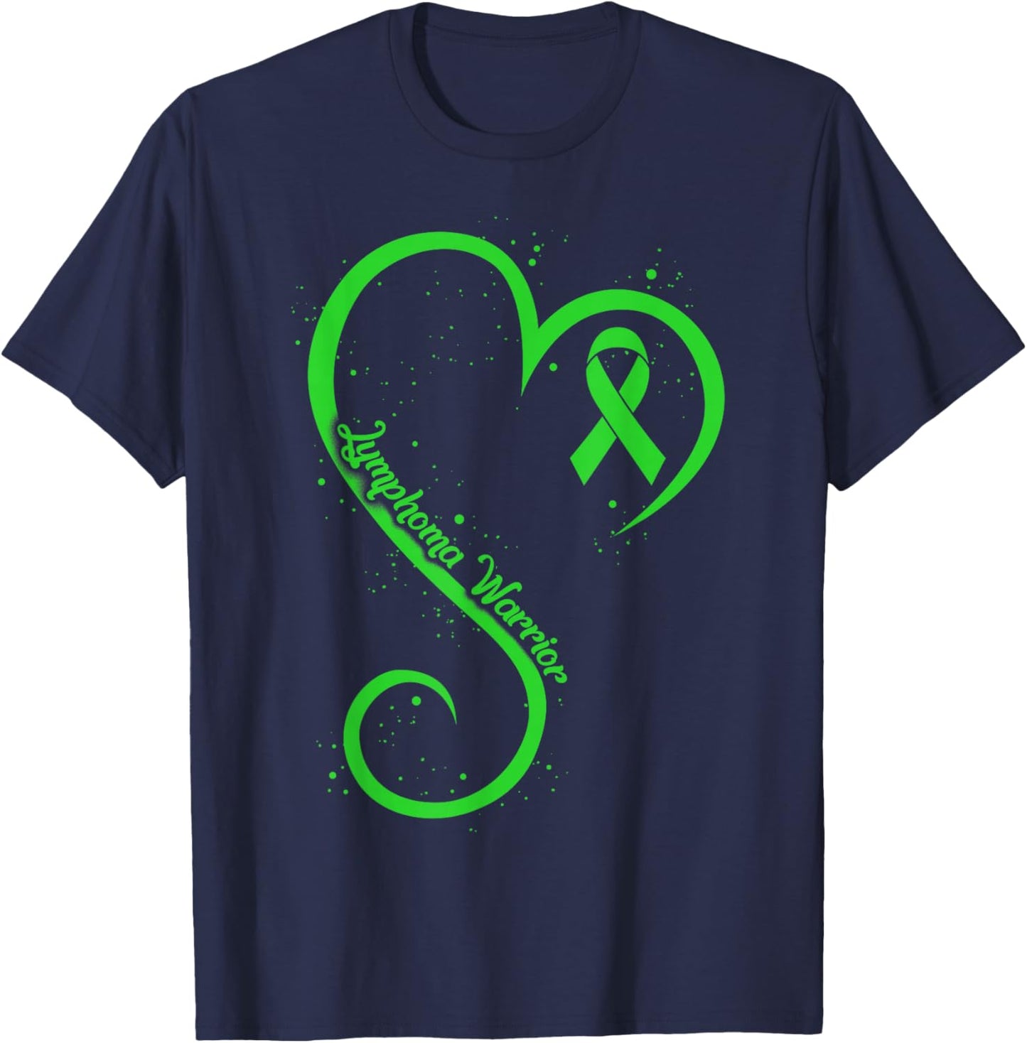 Non Hodgkins Lymphoma Warrior Heart Ribbon Lime Green Cancer T-Shirt - T-Shirt | Navy