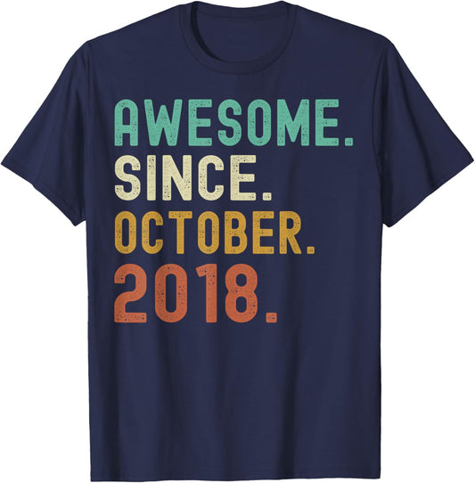 Retro Awesome Since October 2018 Birthday T-Shirt - T-Shirt | Navy
