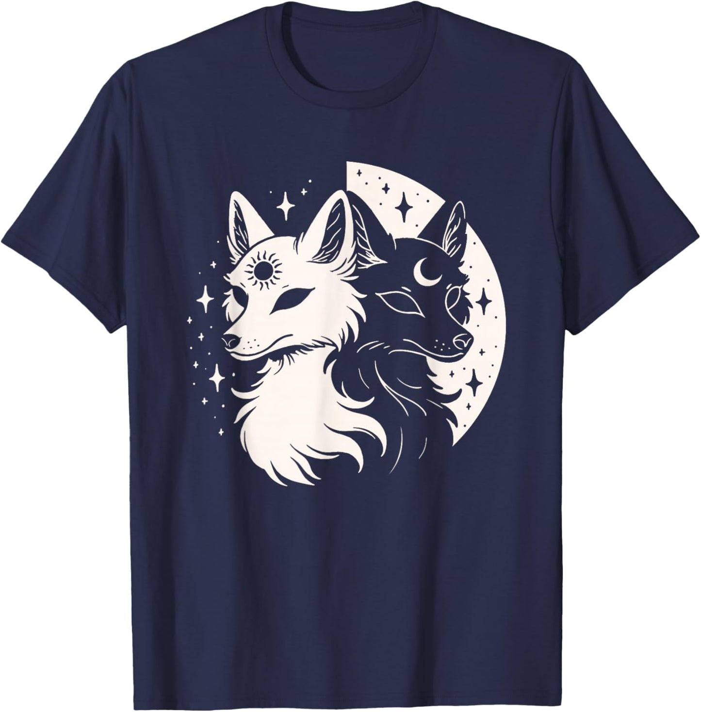 Fox Foxes Night Moon Day Sun Stars Spirit Celestial Moon Alt T-Shirt - T-Shirt | Navy