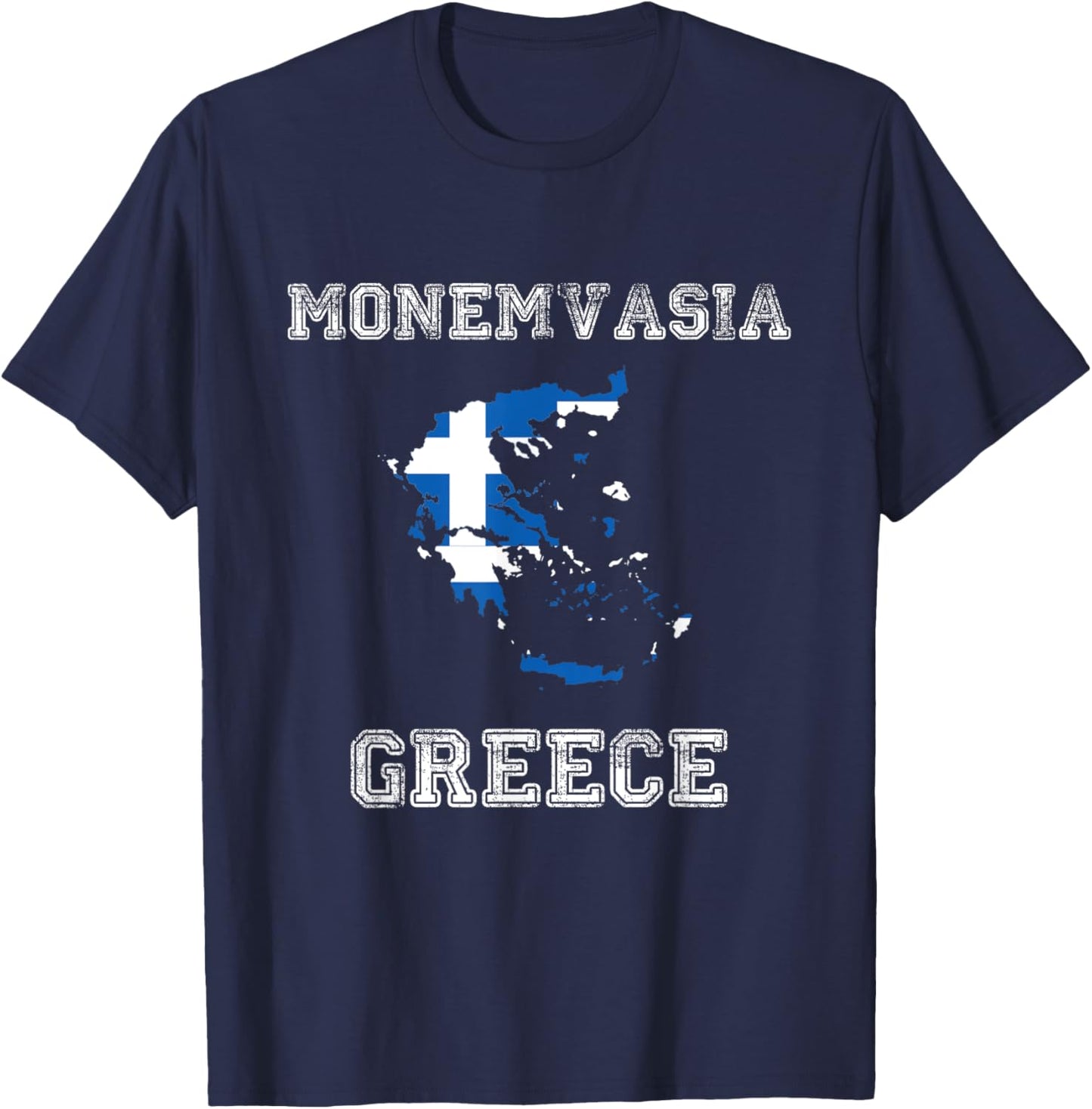 Retro Monemvasia Greece Distressed Greece Flag T-Shirt - T-Shirt | Navy