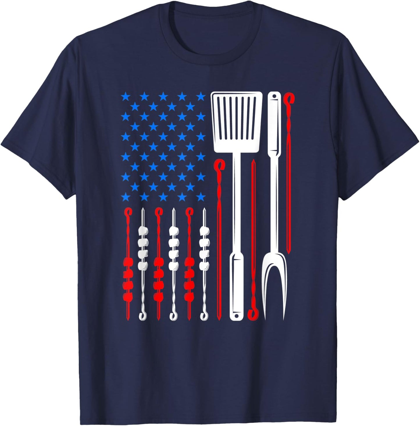 American Flag Barbecue Son Dad Husband Fathers Day Funny T-Shirt - T-Shirt | Navy