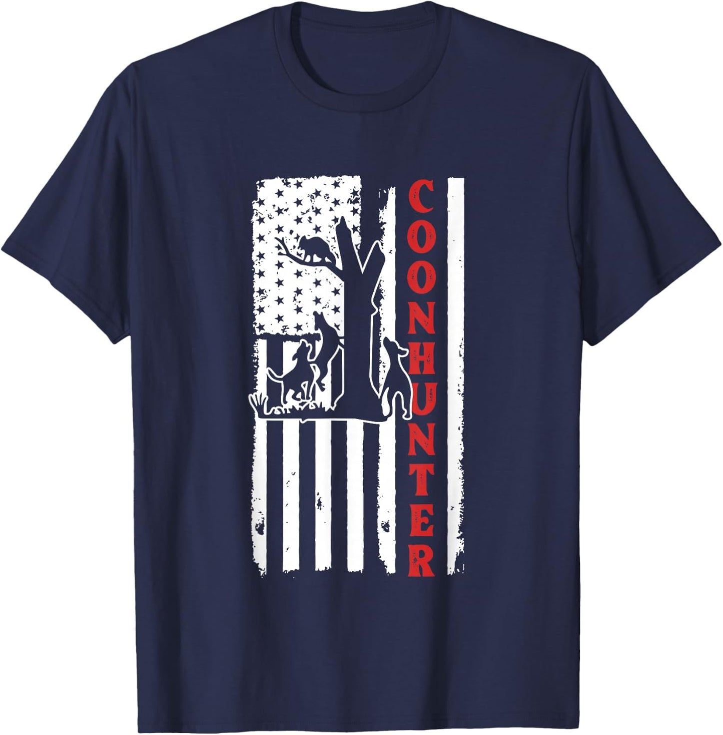 Raccoon Hunting Season USA Flag Coon Hunter T-Shirt - T-Shirt | Navy